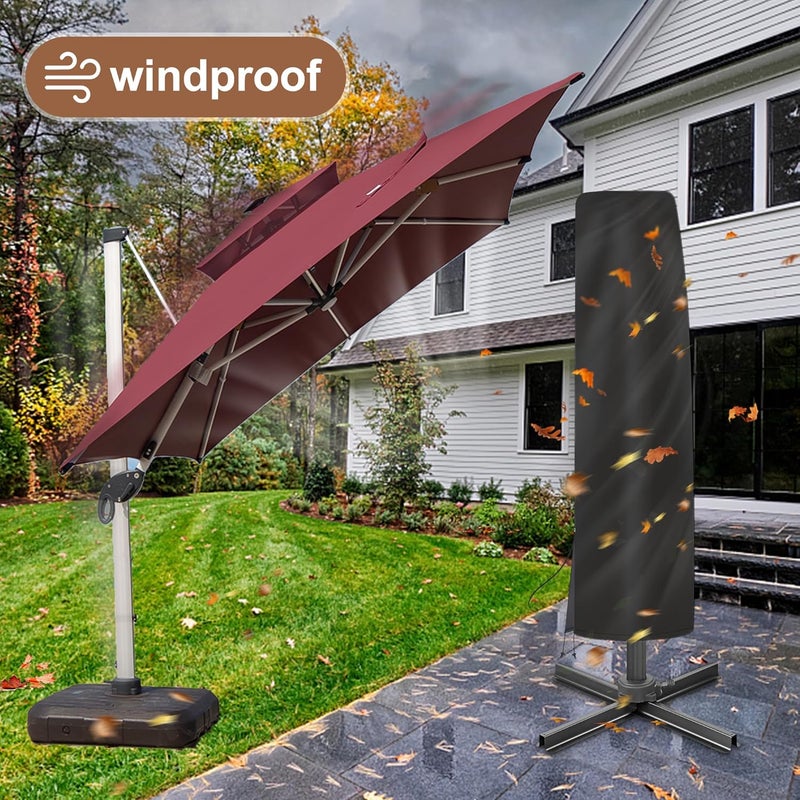 AckMizz Cantilever Umbrella Cover - Waterproof Oxford Outdoor Offset Patio Umbrella Covers with Folding Rod. Banana Style Parasol Cover for 7ft - 12ft Square Umbrellas (Black) - Image 5